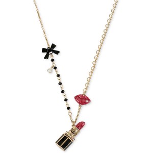 Betsey Johnson Gold-Tone Lipstick Multi-Charm Chain Necklace